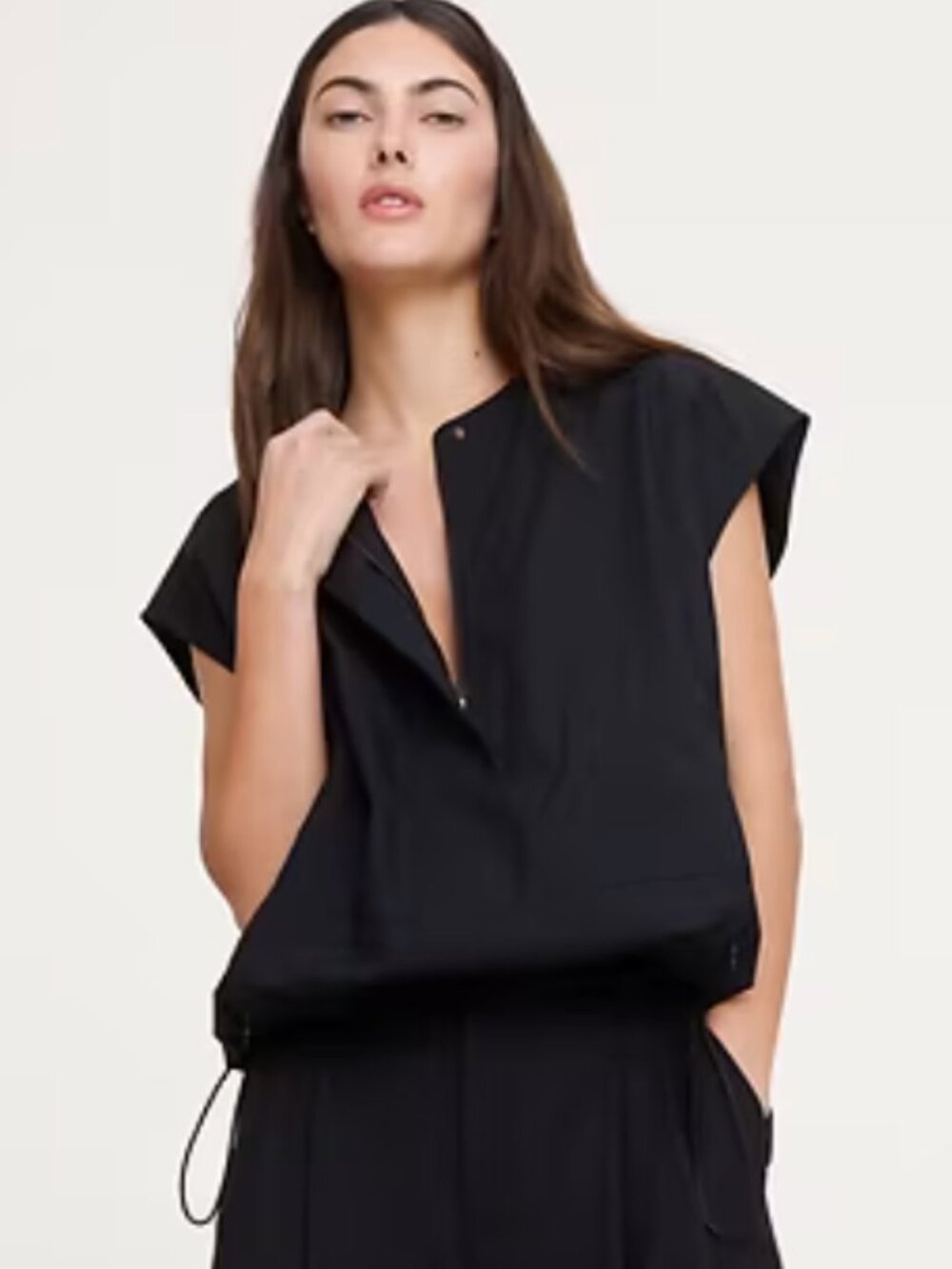 Banana Republic Cotton Poplin Bubble-Hem Top, Sleeveless Zip Blouse in Black S